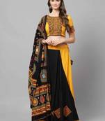 Black Embroidered Cotton Traditional Navratri Dandiya Raas Garba Festival Function Semi Stitched Lehenga Choli
