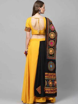 Black Embroidered Cotton Traditional Navratri Dandiya Raas Garba Festival Function Semi Stitched Lehenga Choli 2
