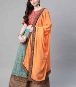 Turquoise embroidered silk semi stitched lehenga