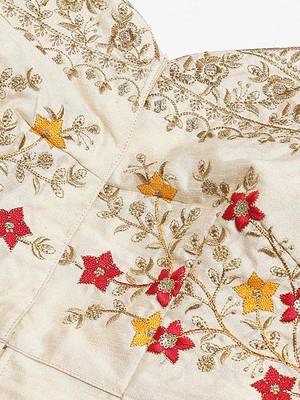 Yellow embroidered silk semi stitched lehenga 5