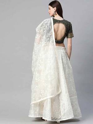 Off-white embroidered organza semi stitched lehenga 2