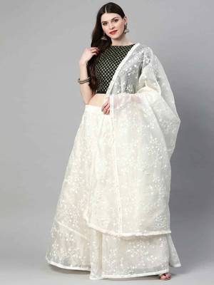 Off-white embroidered organza semi stitched lehenga 4