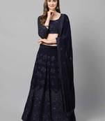 Navy-blue embroidered georgette semi stitched lehenga