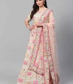 Peach embroidered art silk semi stitched lehenga