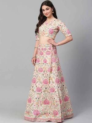 Peach embroidered art silk semi stitched lehenga 3