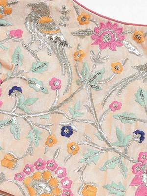 Peach embroidered art silk semi stitched lehenga 4
