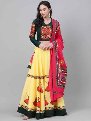 Yellow Embroidered Cotton Traditional Navratri Dandiya Raas Garba Festival Function Semi Stitched Lehenga Choli 1
