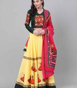 Yellow Embroidered Cotton Traditional Navratri Dandiya Raas Garba Festival Function Semi Stitched Lehenga Choli