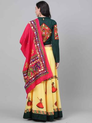 Yellow Embroidered Cotton Traditional Navratri Dandiya Raas Garba Festival Function Semi Stitched Lehenga Choli 2