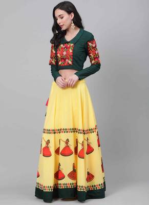 Yellow Embroidered Cotton Traditional Navratri Dandiya Raas Garba Festival Function Semi Stitched Lehenga Choli 4