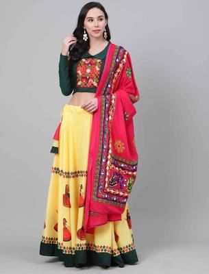 Yellow Embroidered Cotton Traditional Navratri Dandiya Raas Garba Festival Function Semi Stitched Lehenga Choli 5