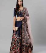 Navy-blue embroidered art silk semi stitched lehenga
