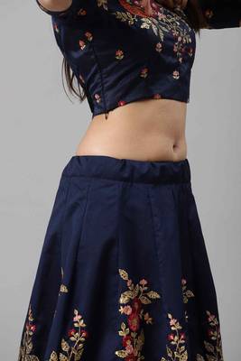 Navy-blue embroidered art silk semi stitched lehenga 3