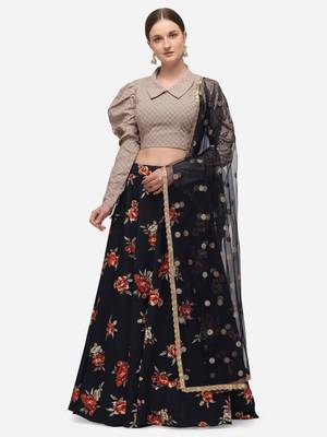 Black jacquard crepe semi stitched lehenga 1