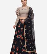 Black jacquard crepe semi stitched lehenga