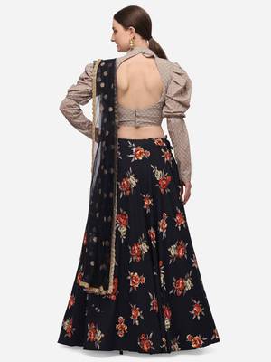 Black jacquard crepe semi stitched lehenga 2