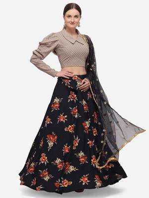 Black jacquard crepe semi stitched lehenga 5
