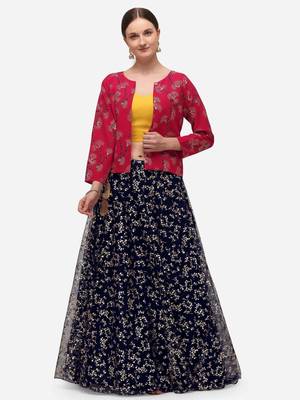 Black jacquard net semi stitched lehenga 1