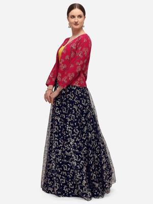 Black jacquard net semi stitched lehenga 3
