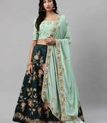 Dark-green embroidered art silk semi stitched lehenga