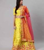 Yellow embroidered art silk semi stitched lehenga