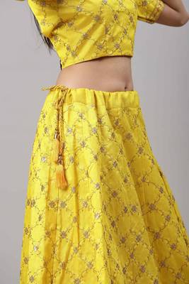 Yellow embroidered art silk semi stitched lehenga 3