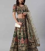 Green embroidered silk semi stitched lehenga