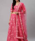 Pink embroidered silk semi stitched lehenga