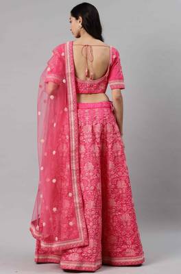 Pink embroidered silk semi stitched lehenga 2