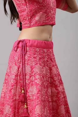 Pink embroidered silk semi stitched lehenga 3