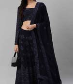 Navy-blue embroidered georgette semi stitched lehenga