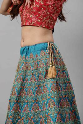 Turquoise embroidered silk semi stitched lehenga 3