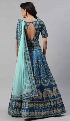 Turquoise embroidered silk semi stitched lehenga 2