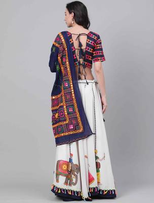 Off-white Embroidered Cotton Traditional Navratri Dandiya Raas Garba Festival Function Semi Stitched Lehenga Choli 2