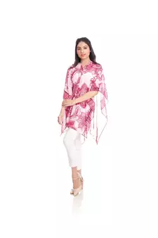 Pink and White Floral Print Multiway Button Poncho to keep you updated with the Latest Fashion