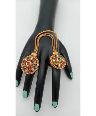 Gold Plated Double finger ring in Green and Ruby color for Multi Fingers 1