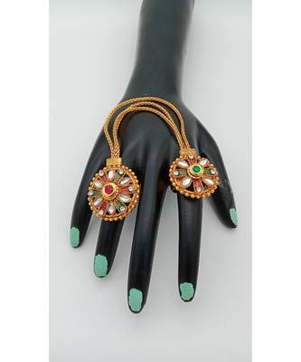 Gold Plated Double finger ring in Green and Ruby color for Multi Fingers 1