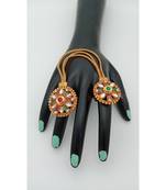 Gold Plated Double finger ring in Green and Ruby color for Multi Fingers