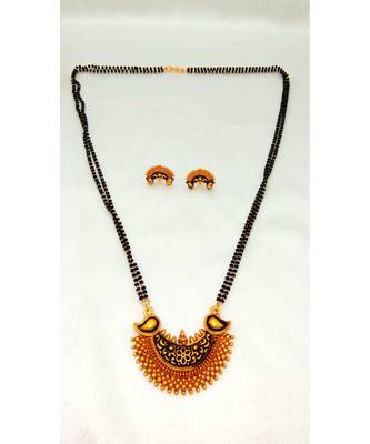 Mangalsutra in two mango metal ball design with 2 line Black and gold beads 1