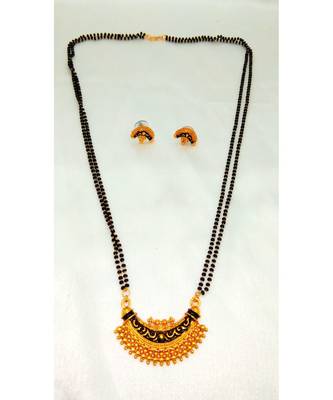 Mangalsutra in smile metal ball design with 2 line Black and gold beads 1