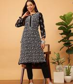 Ada Women Hand Embroidered Black Georgette Chikan Kurta Set - A811147