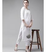 Ada Women Hand Embroidered White Cotton Chikan Kurta Set - A811197