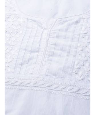 Ada Women Hand Embroidered White Cotton Chikan Kurta Set - A811197 5
