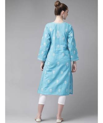 Ada Hand Embroidered Blue/White Cotton Chikan Kurta Set 2