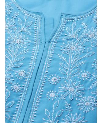 Ada Hand Embroidered Blue/White Cotton Chikan Kurta Set 5