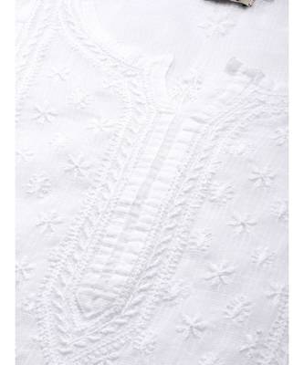 Ada Women Hand Embroidered White Kota Chikan Kurta Set with Slip - A811112 4