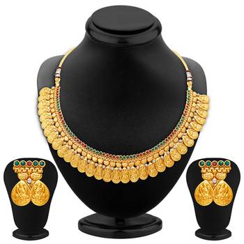 Sublime Gold Plated Temple Jewellery Necklace Set 1