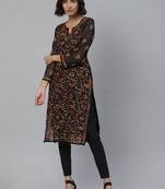 Women Hand Embroidered Black Georgette Chikan Kurta Set with Slip 