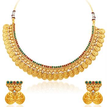 Sublime Gold Plated Temple Jewellery Necklace Set 2
