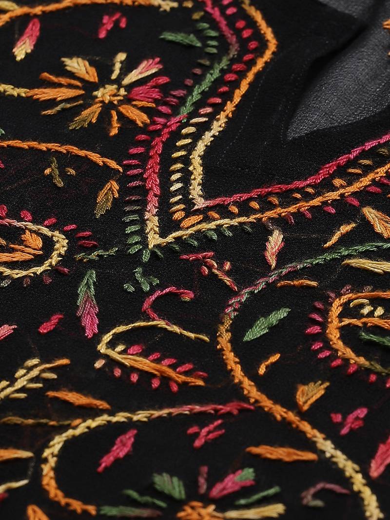 Women Hand Embroidered Black Georgette Chikan Kurta Set with Slip 